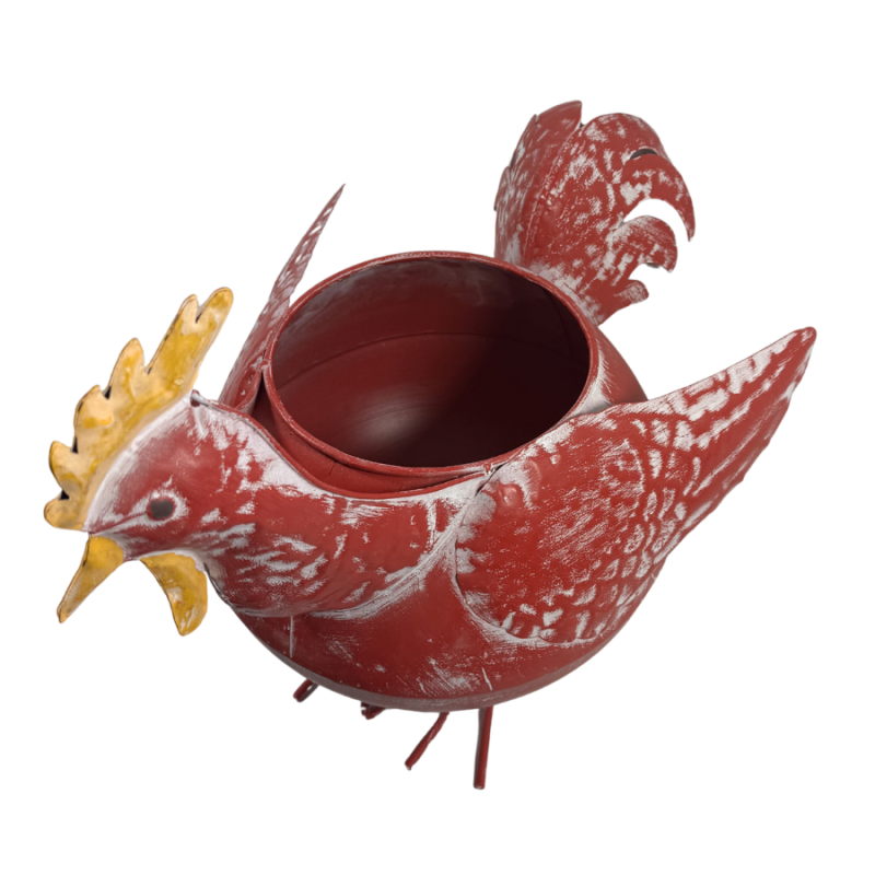 Red Tin Rooster Planter