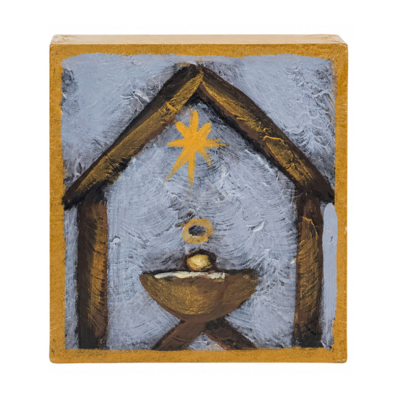 4" Baby in Manger Wood Block