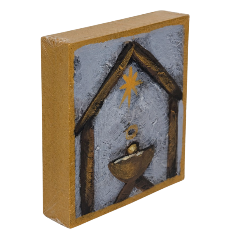 4" Baby in Manger Wood Block
