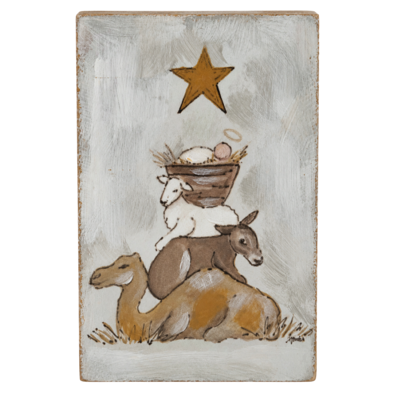6" Manger Animals Wood Block