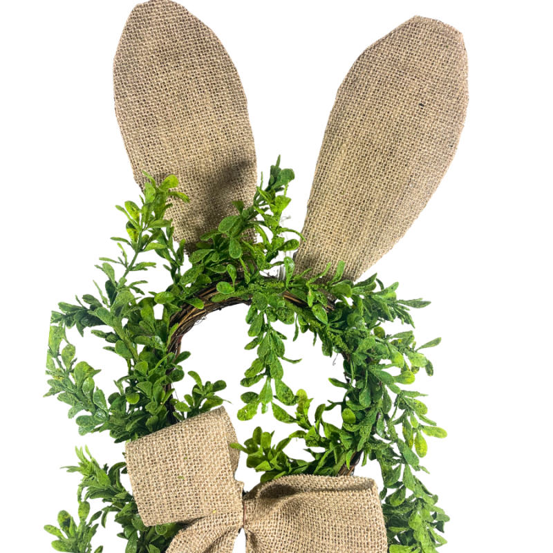 24" Greenery Bunny w/ Burlap Bow & Ears Wreath
