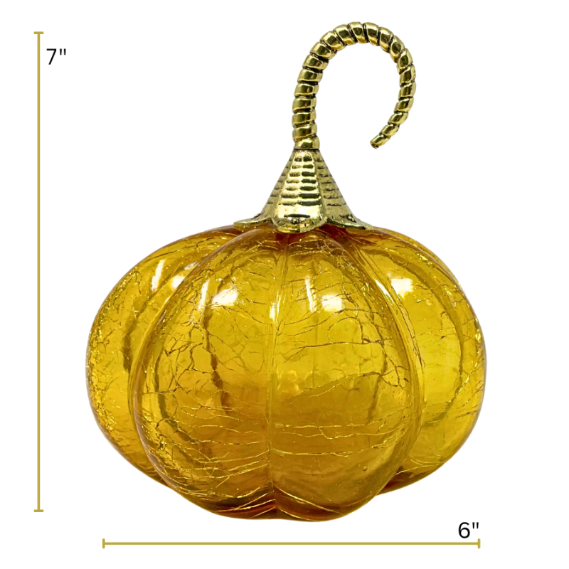 7" Crackle Glass Amber Pumpkin