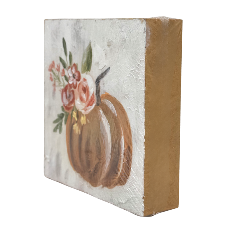 4" Painted Pumpkin Block Sign