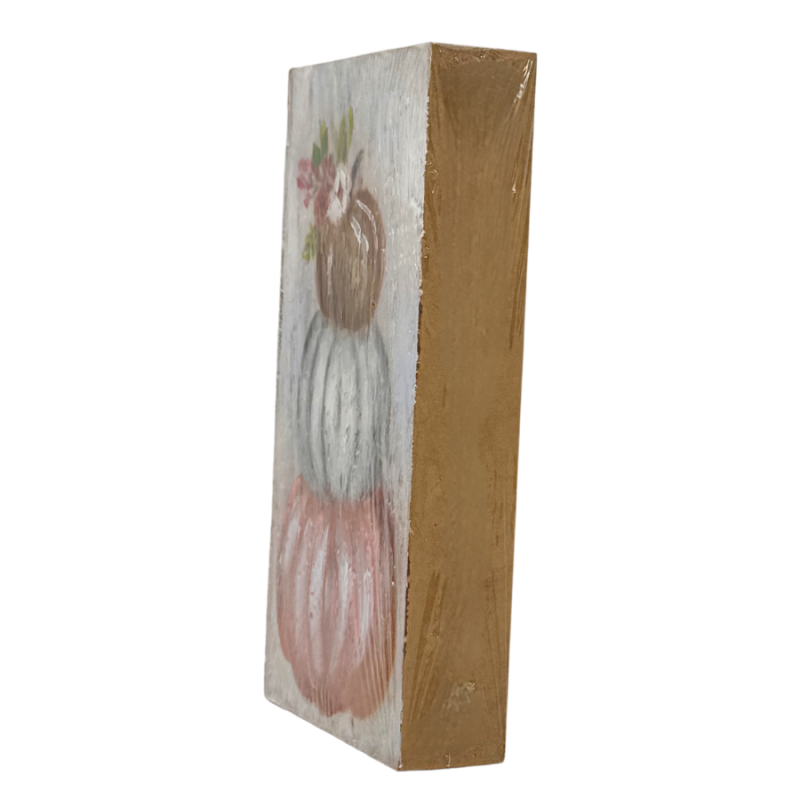6" Painted Stacked Pumpkins Block