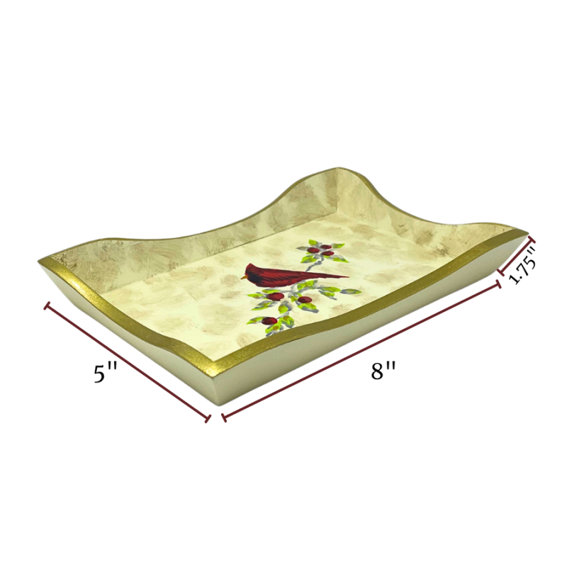 8" Hand Painted Wood Cardinal Trinket Tray