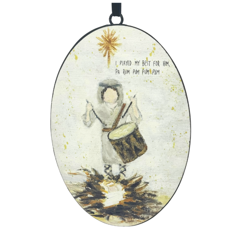 9" Oval Drummer Boy Metal Ornament