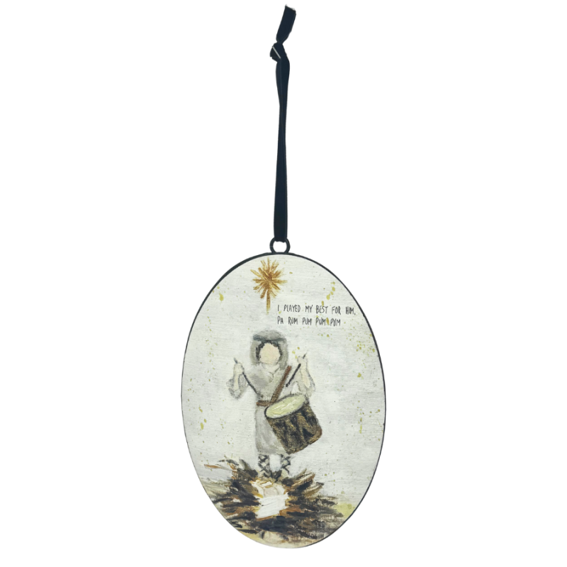 9" Oval Drummer Boy Metal Ornament