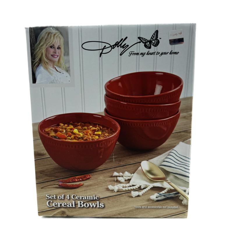 5.75" Ceramic Cereal Bowls Red Set of 4 (B)Dolly Parton