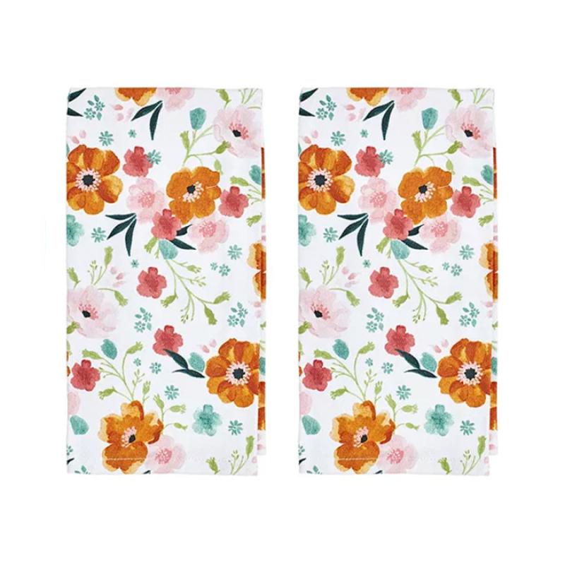 Cotton Twill Floral Kitchen Towels - Set of 2