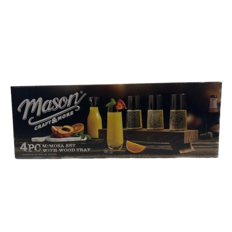 4pc Mason Craft & More Mimosa Set w/ Wood Tray (A) Barware Carolina