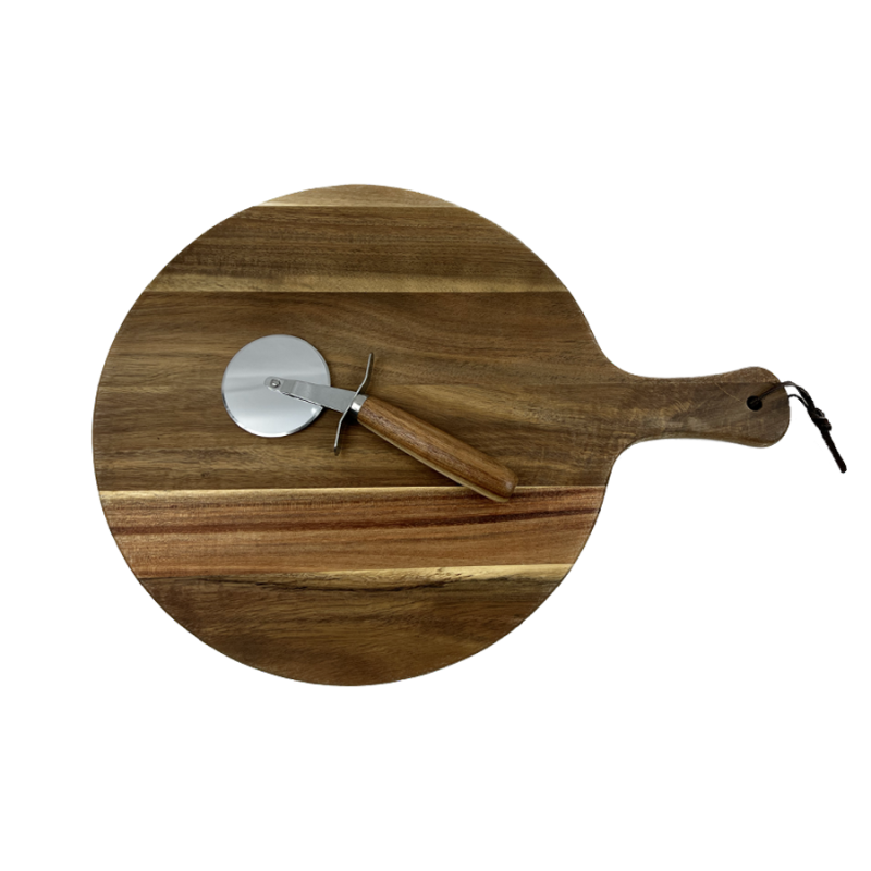 2pc Acacia wood Pizza Board with Pizza Cutter