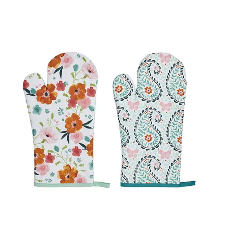 2pk Cotton Twill Paisley & Floral Oven Mitts