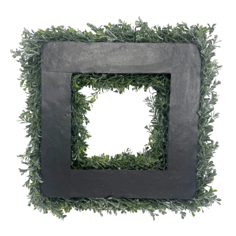 17" Square Frosted Boxwood Wreath w/ Berries