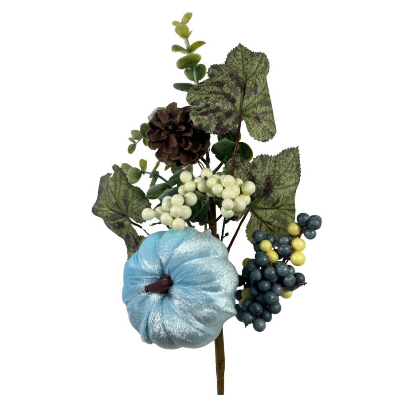 18.5" Velvet Pumpkin Spray- Blue