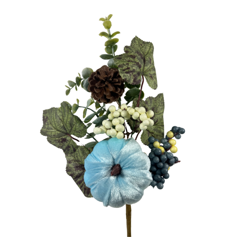18.5" Velvet Pumpkin Spray- Blue