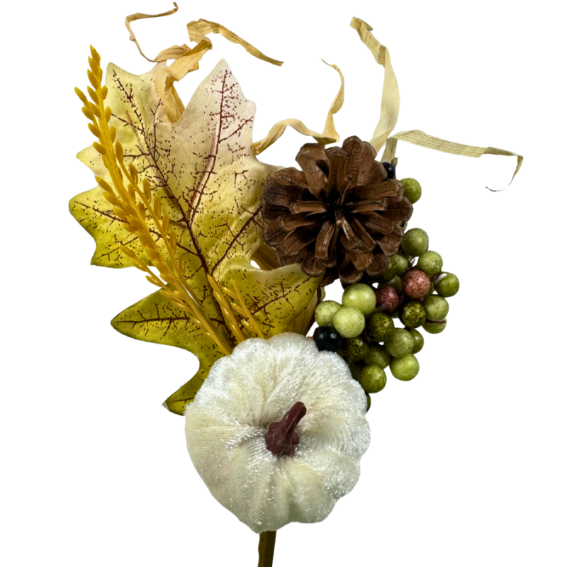 11.5" Velvet Pumpkin Pick- White