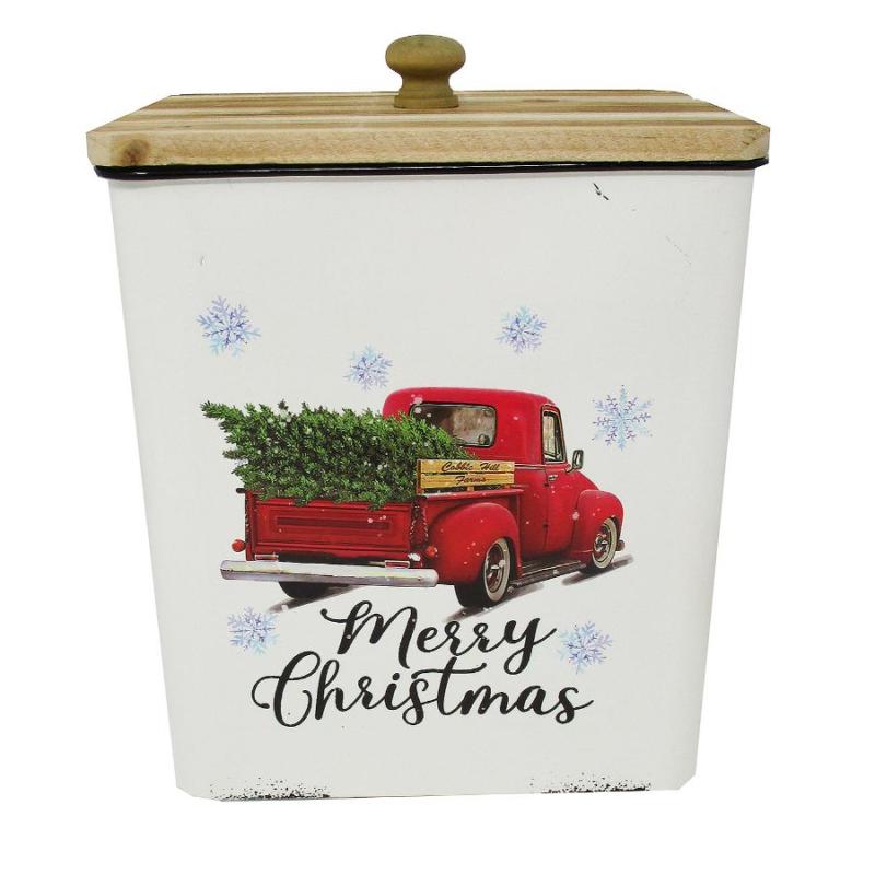 Red Vintage Truck Canister Large Merry Christmas Gift Shop