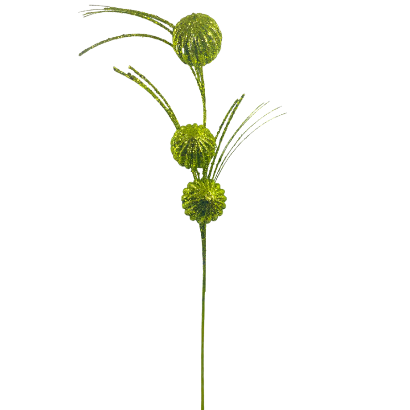 28" Christmas Tinsel Ball Spray - Green