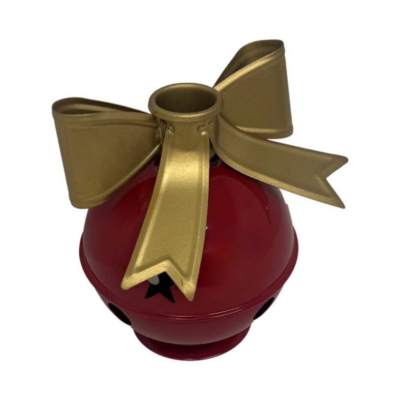 5" Jingle Bell Candle Holder- Red