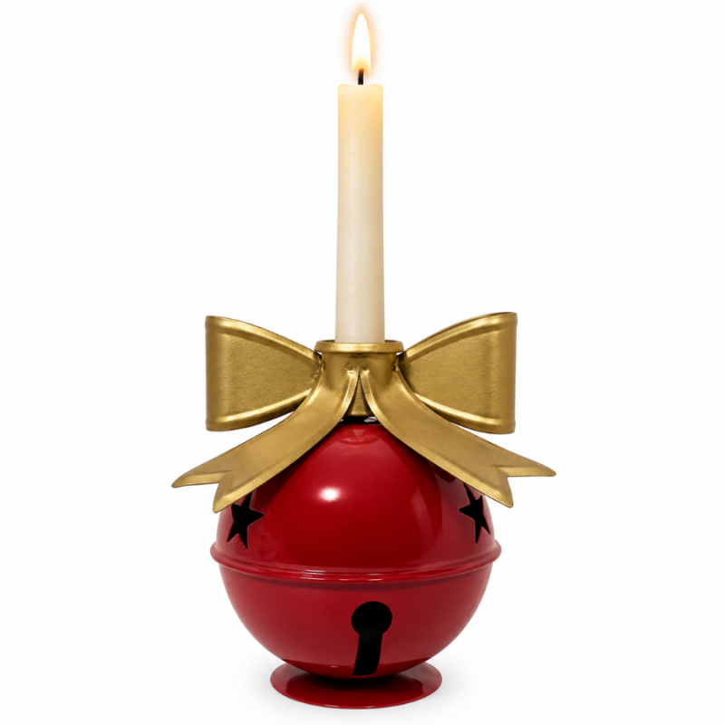 5" Jingle Bell Candle Holder- Red