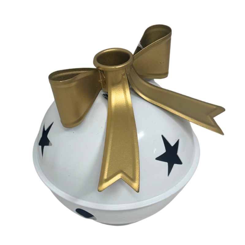 6.5" Jingle Bell Candle Holder- White