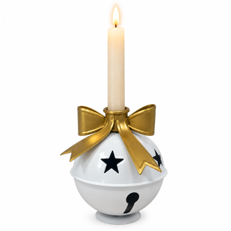 6.5" Jingle Bell Candle Holder- White