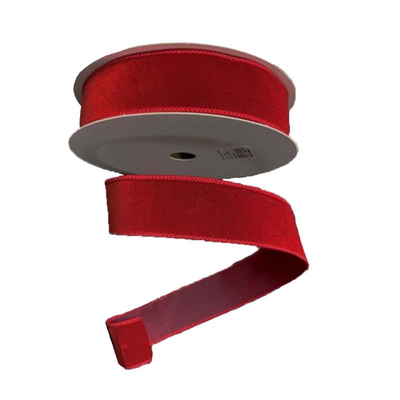 2.5" x 25yd Red Velvet w/ Red Wired Edge Ribbon