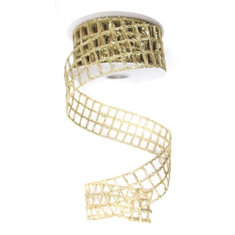 2.5" x 10yd Grand Jute Box Glitter Ribbon - Natural Gold