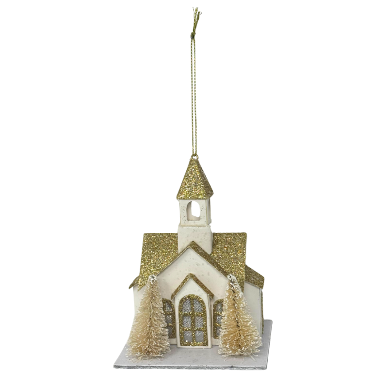 5" Light-Up Golden Church Ornament