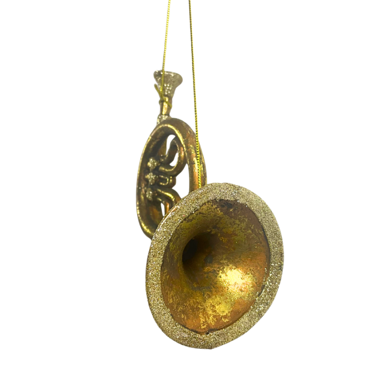 7" Brass French Horn w/ Glitter Ornament