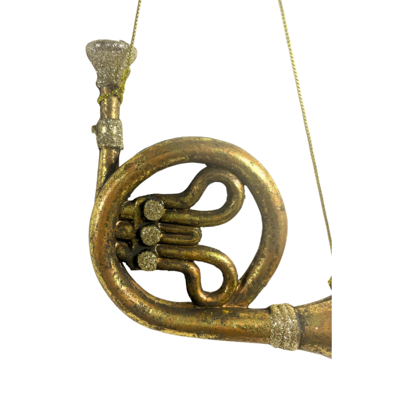7" Brass French Horn w/ Glitter Ornament