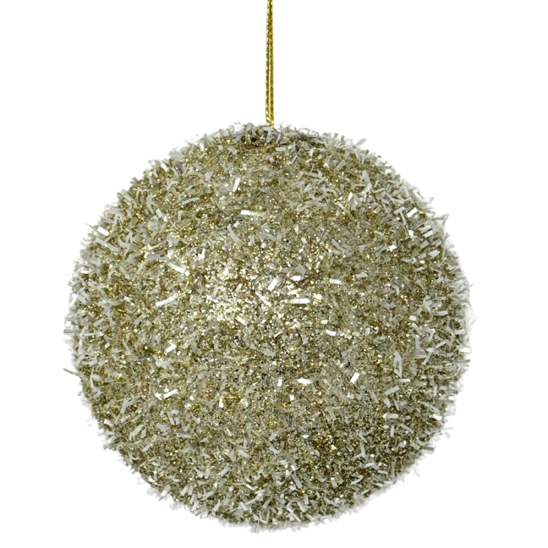 4" Cream & Gold Tinsel Ornament