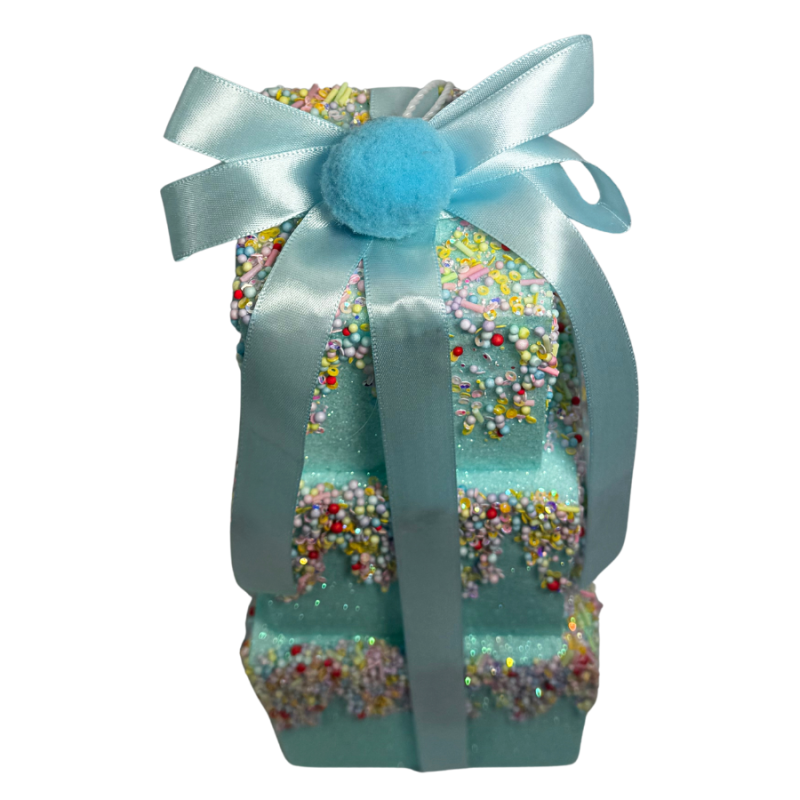 12" Beaded Stack Cake Ornament-Blue
