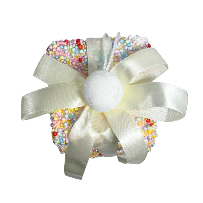 12" Beaded Stack Cake Ornament-White