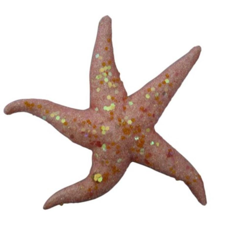 7" Glitter Starfish Ornament - Coral