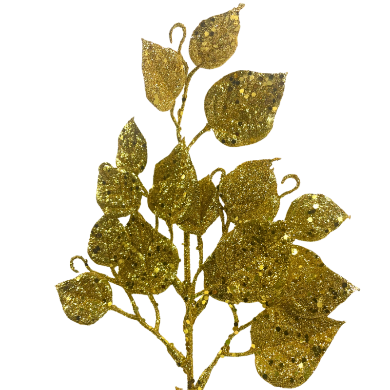 13" Golden Glitter Leaf Pick