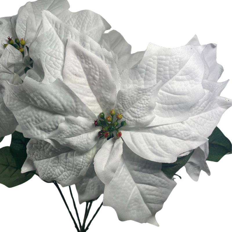 19" White Poinsettia Bush