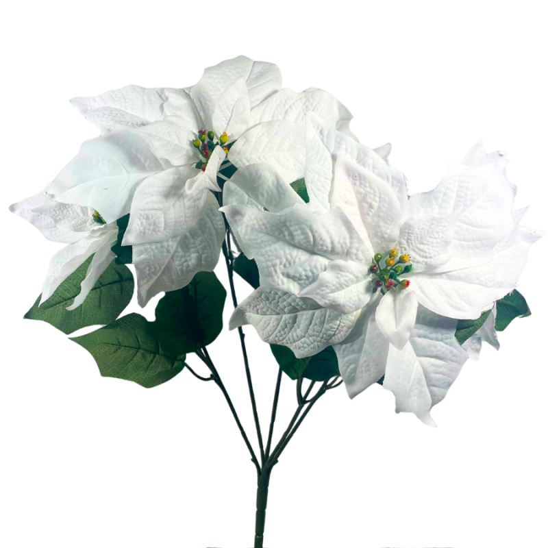 19" White Poinsettia Bush
