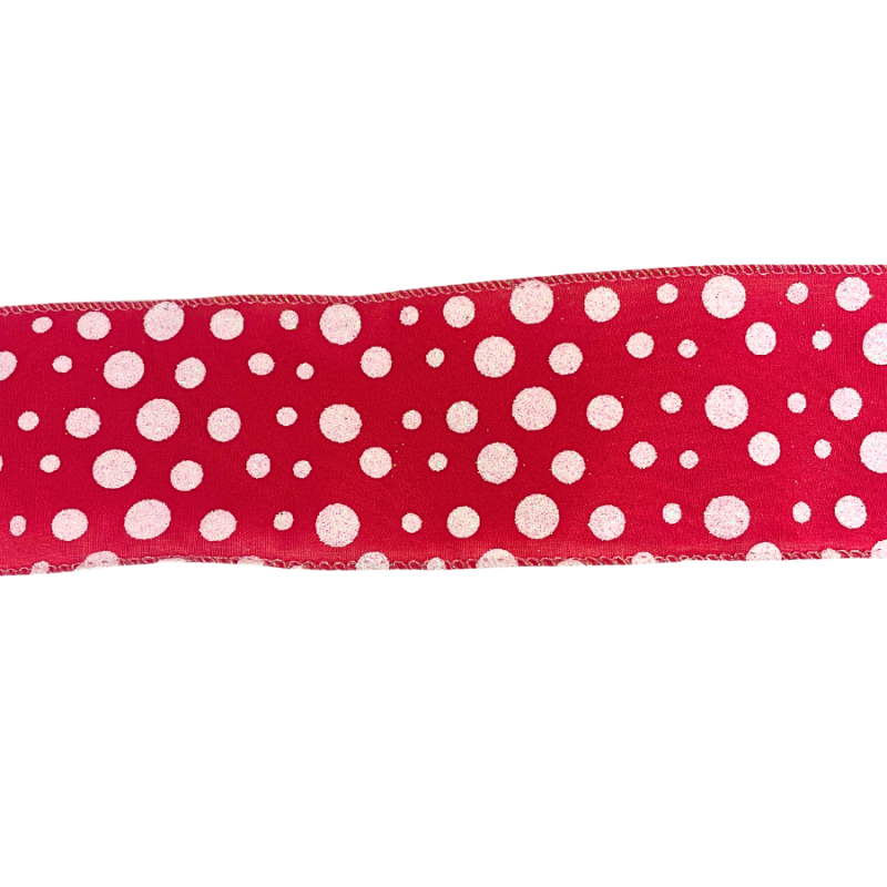 2.5" x 10yd Red w/ White Glitter Polka Dots Ribbon