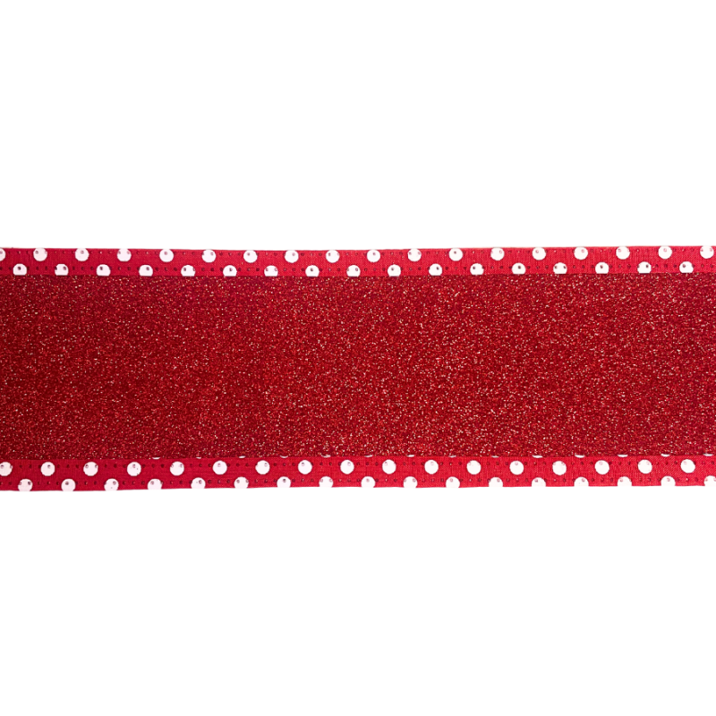 2.5" x 10yd Red Glitter Ribbon w/ Polka Dot Boarder
