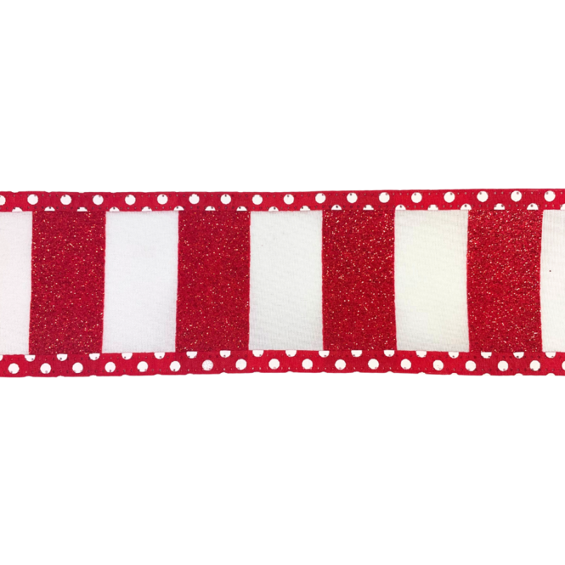 2.5" x 10yd White & Red Vertical Stripe Ribbon
