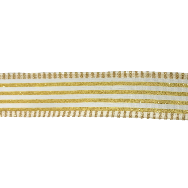 1.5" x10yd Gold Glitter Stripes on White Ribbon