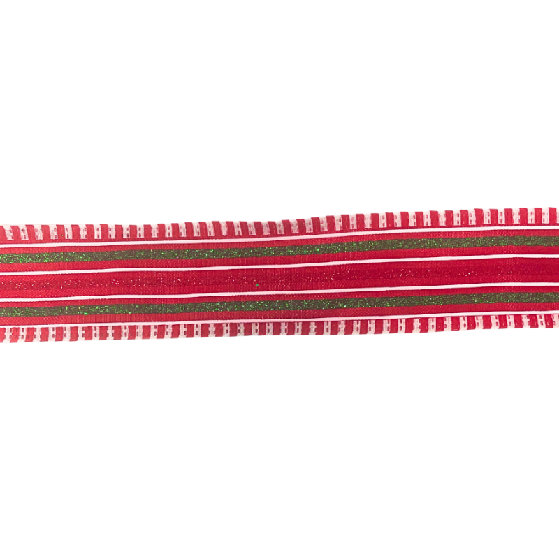 1.5" x 10yd Green/White/Red Stiped Ribbon