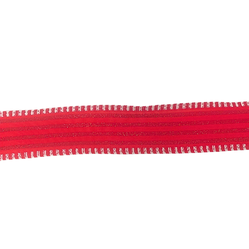 1.5" x 10yd Glitter Red Horizontal Stripes on Red Ribbon