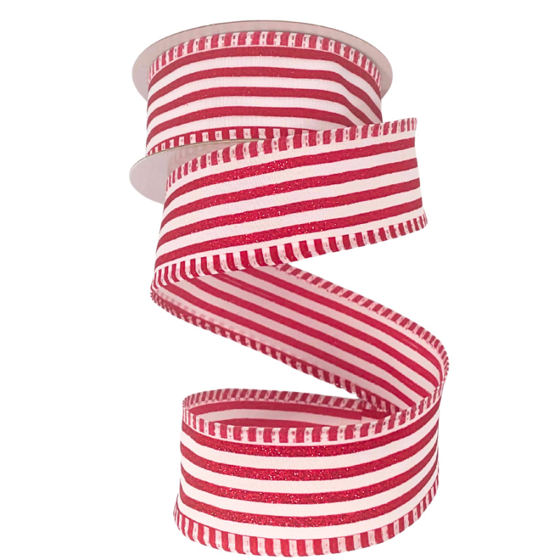 1.5" x 10yd Red & White Striped Ribbon