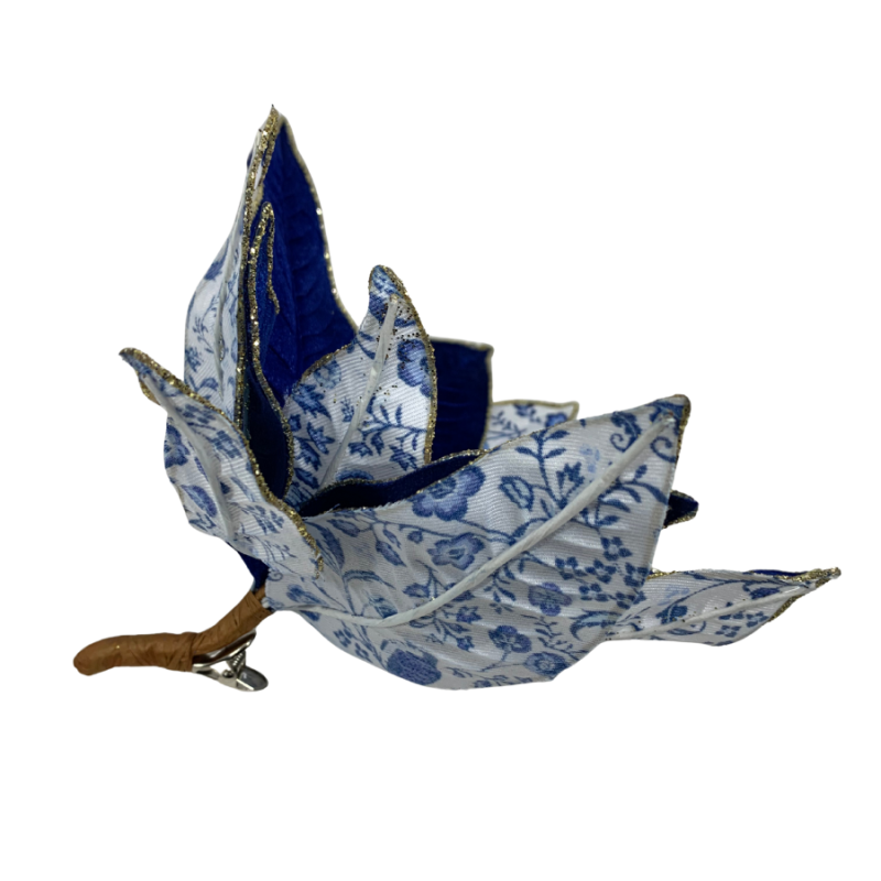 8" Blue and White Poinsettia Chinoiserie Ornament