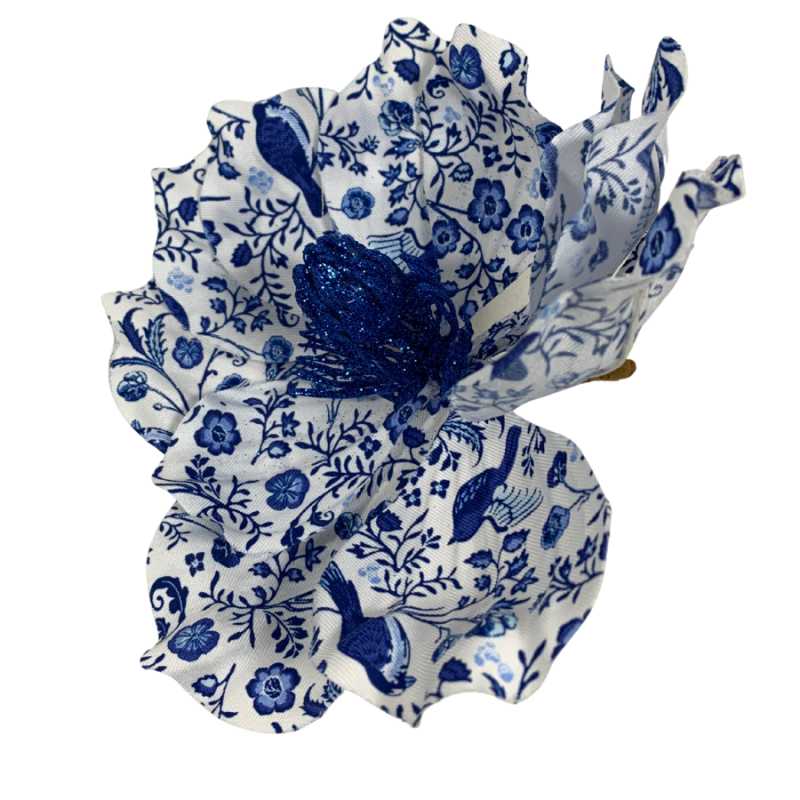 8" Blue and White Magnolia Chinoiserie Ornament